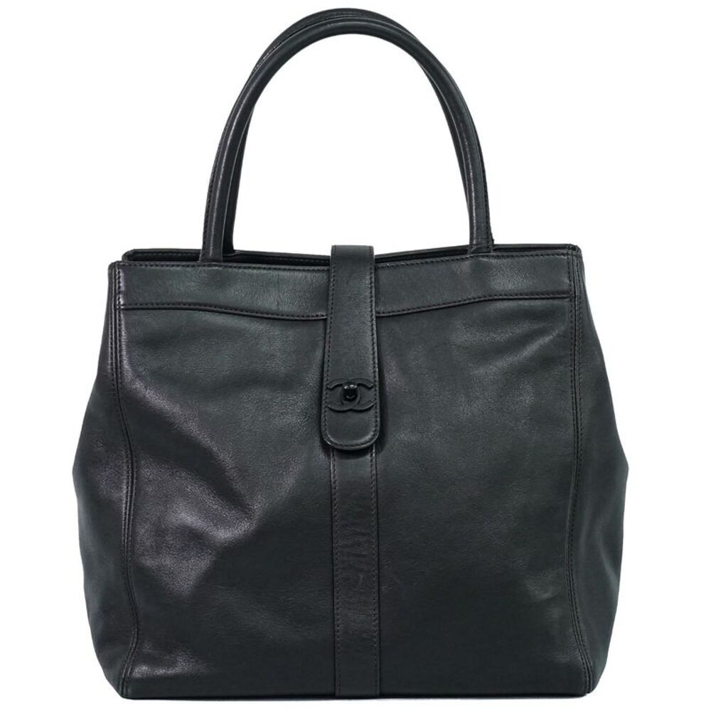 Chanel Vintage Cc Turnlock Tote Leather Black Leather Tote Bag Bag